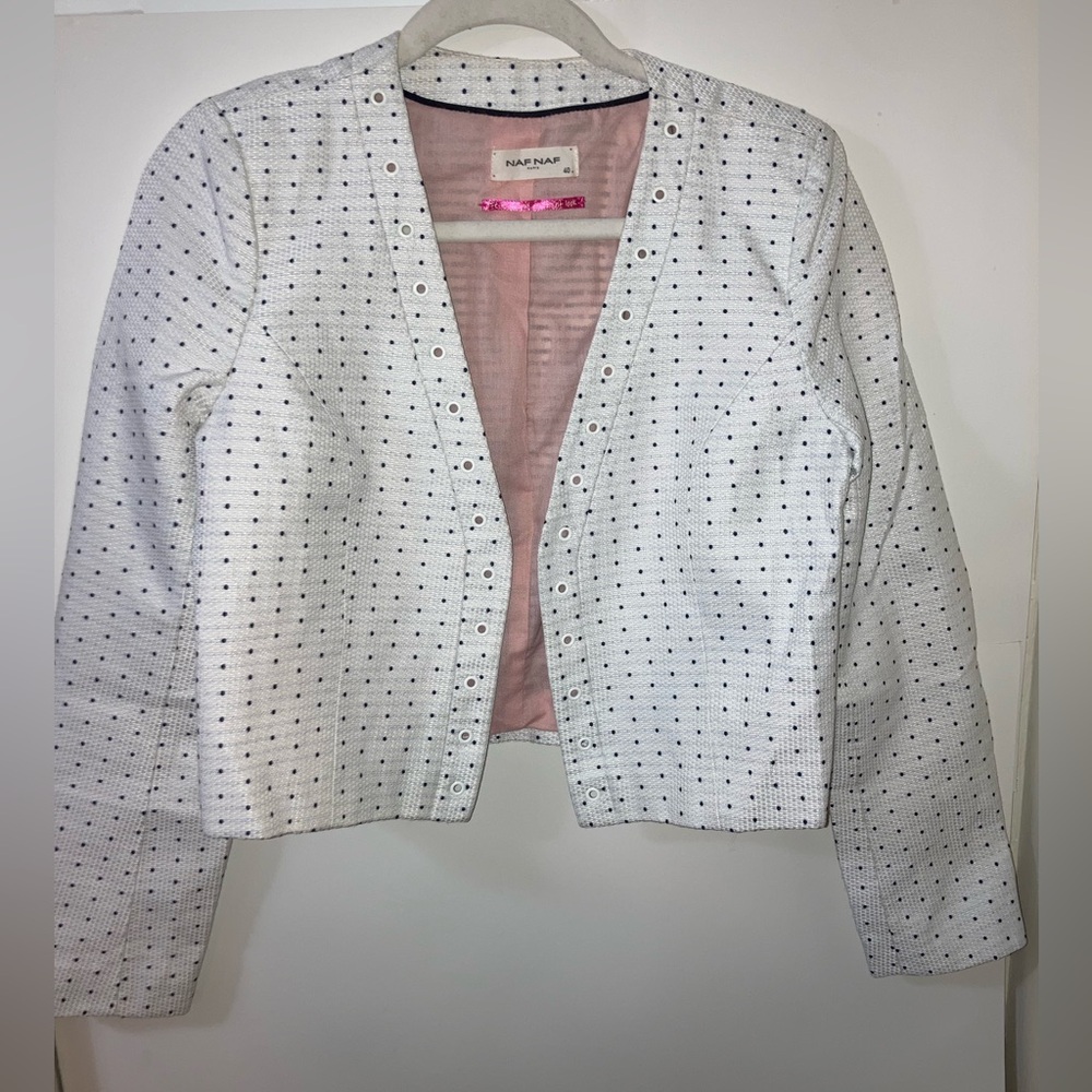 NAF NAF White and Black Dots Blazer